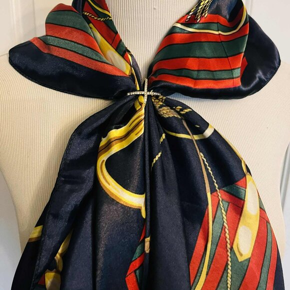 New Classic Equestrian Scarf — Faux Silk, 90×90 cm (Modern Chinese Design) - Picture 3 of 7